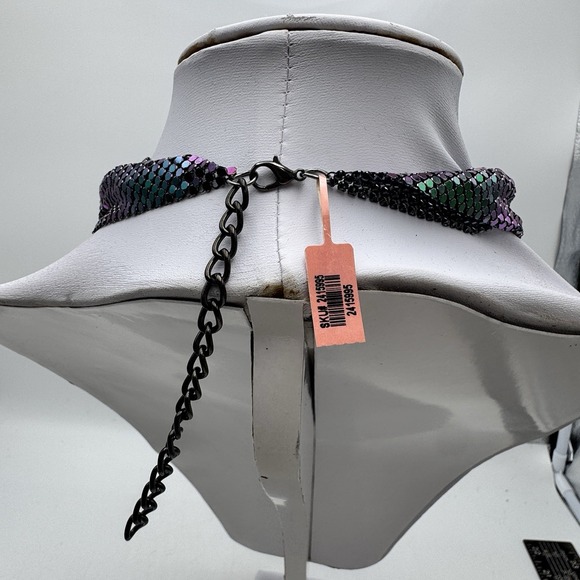 Lady Metal Triangle Scarf Necklace Choker Party Purple Shiny Bling Club Scarf - Picture 4 of 14